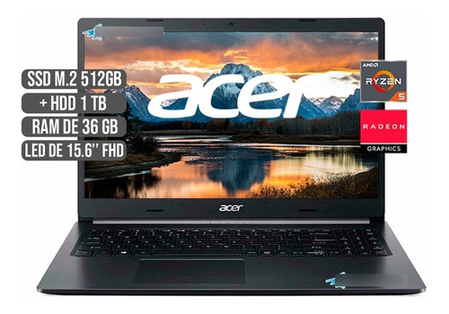 Portátil Acer Amd Ryzen 5 5500u Ssd 512 + Hdd 1tb Ram 36gb