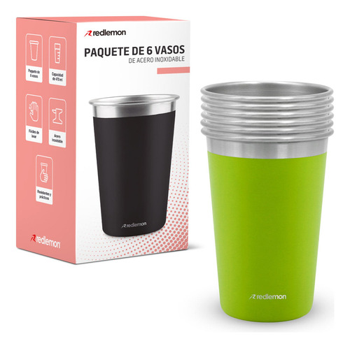 - Set De 6 Vasos De Acero Inoxidable Y Ecológicos (470 Ml),