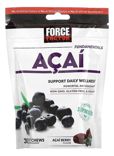 Force Factor Fundamentals Acai Apoyo Al Bienestar 30goma Sabor Açaí Berry