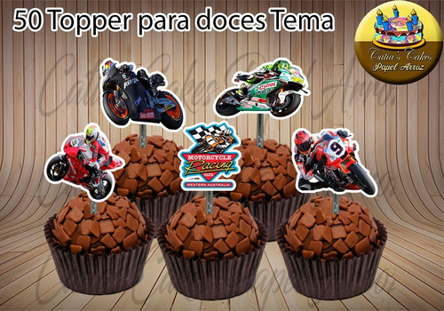 Moto Corrida Bike Racing 50 Topper Tags Apliques P/ Doce