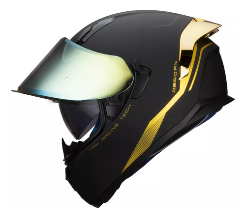 Casco De Moto Integral Hax: Seguridad Y Estilo En Negro Mate Dorado Y Turquesa Obsidian - Certificado Dot Ece-2xl