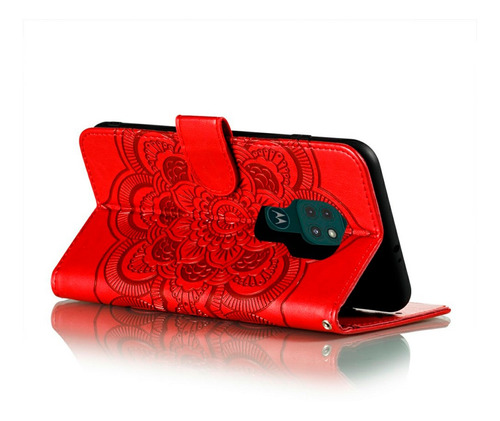 Imagen 3 de 3 de Flip Cover Motorola Moto G9 Play Diseño Mandala Rojo
