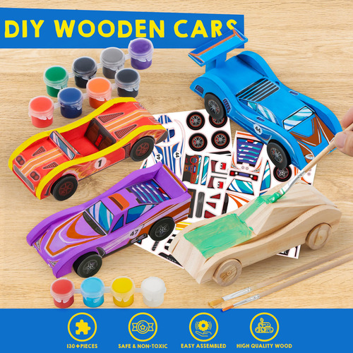 Kit De Manualidades De Madera 4 Autos De Carreras Diy
