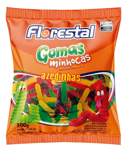 Bala De Goma Florestal Minhocas Azedinhas Pacote Com 500g