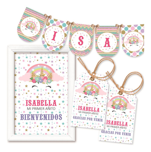 Kit Imprimible Unicornio Estrellitas Arcoiris Cumple