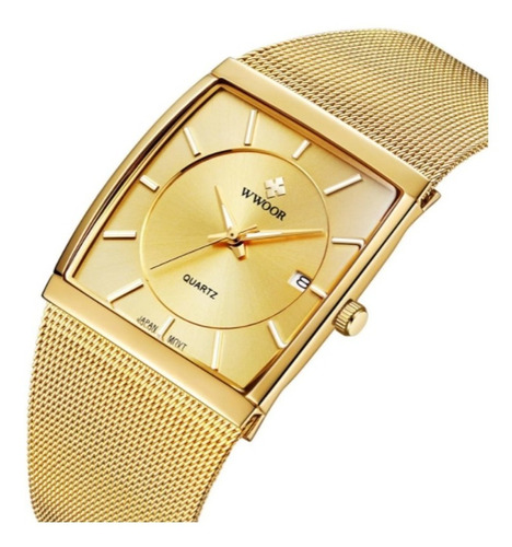 Reloj Dorado Pulsera Cuarzo Para Caballero, Papá, Esposo