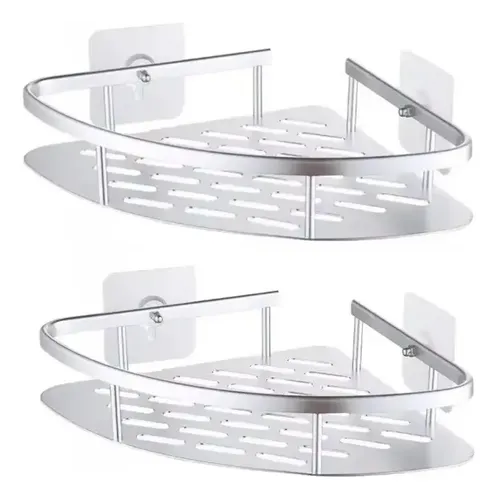 Pack x2 Estantes Repisa Esquineros Para Ducha Baño Autoadhesivos Sin Perforacion Pegatinas Instalacion Rapida Drenaje Rejilla Organizador Higiene Cuidado Personal Levys Bazar Plateado
