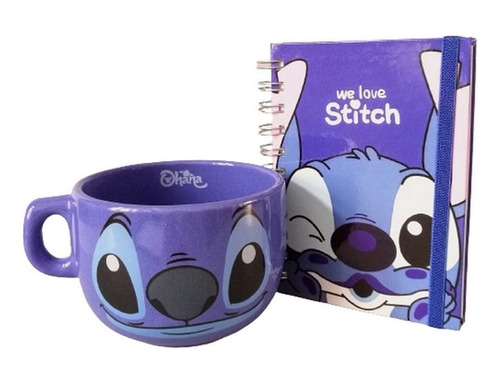 Combo De Stitch, Tazón De Cerámica + Cuaderno 