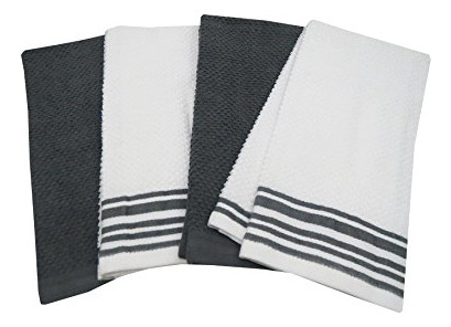 Toallas De Cocina Mainstay - Juego De 4 (gris, Blanco)