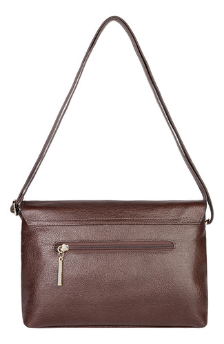 Bolsa Tiracolo De Couro Liso Com Tampa Rose Cor Café