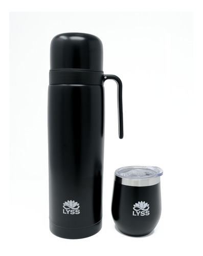 Termo Doble Acero Tapon Cebador 1l+ Mate 220ml C/tapa Negro