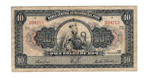 Perú - Billete 10 Soles De Oro 1951 - 094219