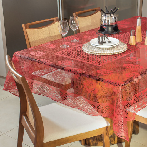 Toalha De Mesa - Retangular 6 Lugares -160x220 - Renda Rosas