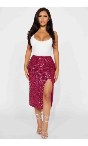 Falda De Lentejuelas Color Magenta Fashion Nova