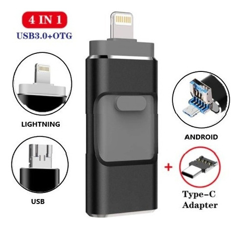 Pendrive Lightning Usb C Tipo C Usb P iPhone Android 256 Gb