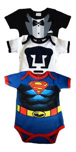 Imagen 3 de 9 de Pañalero Ropa Bebe Pumas Futbol Smoking Batman Set 3 Pzs