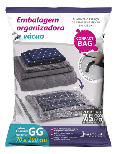 Saco Embalagem A Vácuo Bag Organizador Roupa Viagem 70x100cm