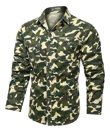 Camisa Casual Para Hombre De Manga Larga Y Ropa Militar Gran