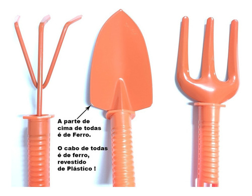 Kit Para Jardinagem Com 3 Pecas Pazinha / Garfo / Rastelo* Cor Laranja
