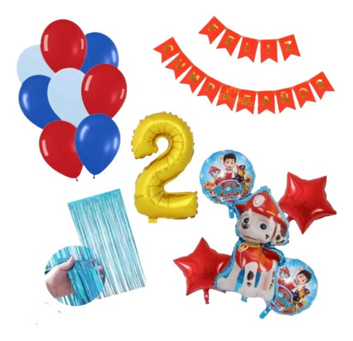 Kit Decoración  Paw Patrol Marshall Globo3d+estrellas+cumpl