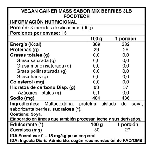 Gainer Mass Vegan 3 Lbs - Ganador De Peso - Mix Berries Mix Berries