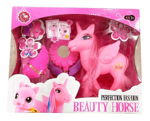 Unicornio Beauty Horse Con Espejo Y Accesorios Rosa