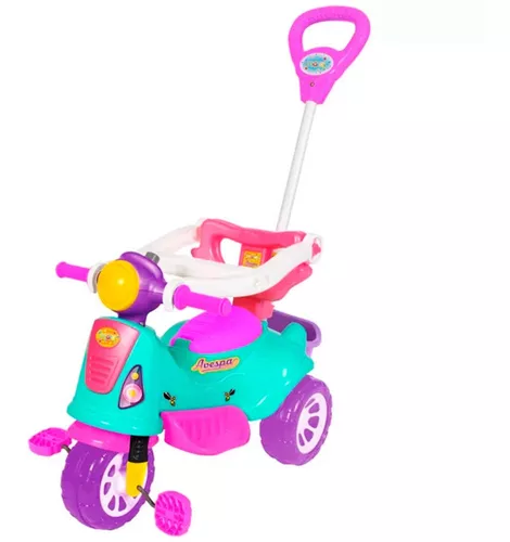 Motoca Colorida Com Haste Direcional Triciclo Infantil Pink