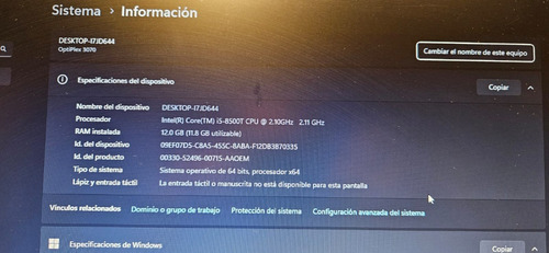 Dell Optiplex 3070 Mic 500gb Ssd M.2 Core I5 8th Gen Mem 12 (Usado)