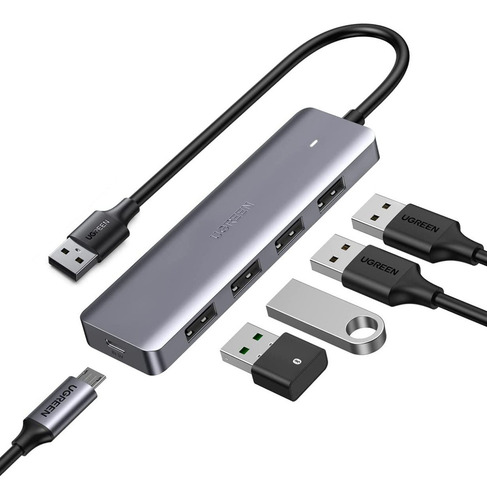 Ugreen Hub Usb-a A 4 Puertos Usb-a 3.0 Gris