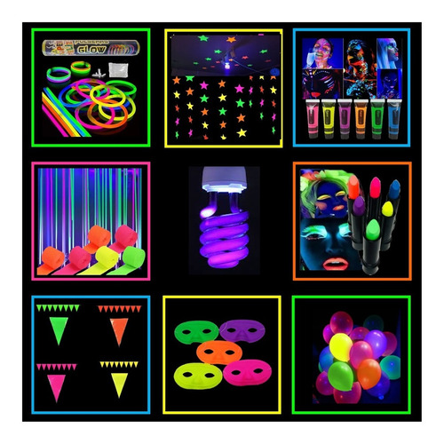 Set Fiesta Flúor Uv / Pack Deco  Flúor / Tiktok Brillan Uv