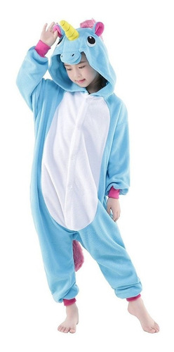 Pijama Mameluco Unicornio Azul Con Gorrito Infantil