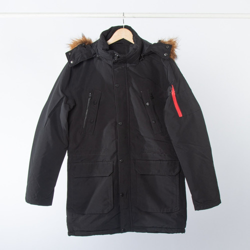 Imagen 7 de 10 de Campera Hombre Parka Impermeable Negro Capucha Piel Imported