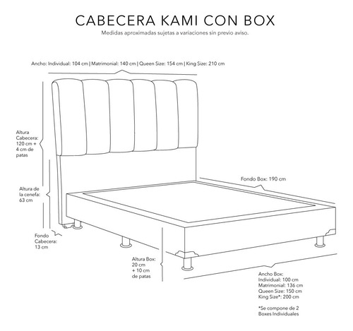Cabecera King Size Dicasa Kami Azul + Box Dicasa Orly