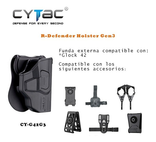 Cy-g42g4 - Porta Pistola Rotatoria Para Glock 42 (gen4) Negro