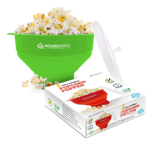 Tazón Plegable Silicona Para Palomitas Con Tapa Verde