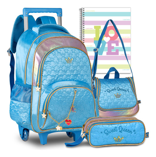 Kit Mochila Infantil Princesas Rodinhas Menina Escolar