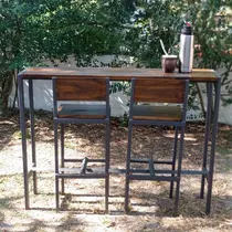 Comprar Mesa Desayunador En Hierro Y Madera +2 Banquetas Prontas 