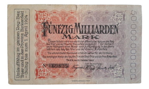 Alemania Billete 50 Mil Millones De Mark Año 1923