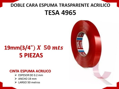 5p Cinta Trasparente 2 Cara Acrilico 19mm*50m*.2mm Tesa 4965