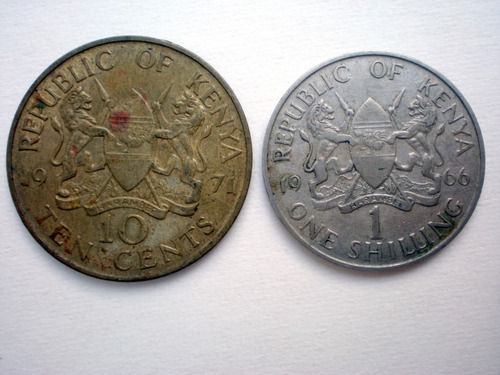 2 Monedas Kenia 10 Cents 1 Shilling 66/71 Africa