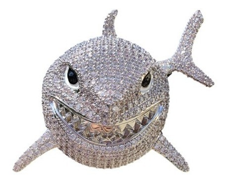 Imagen 2 de 5 de Colgante Shark Tiburon 18k Oro Blanco Hombre Masculino