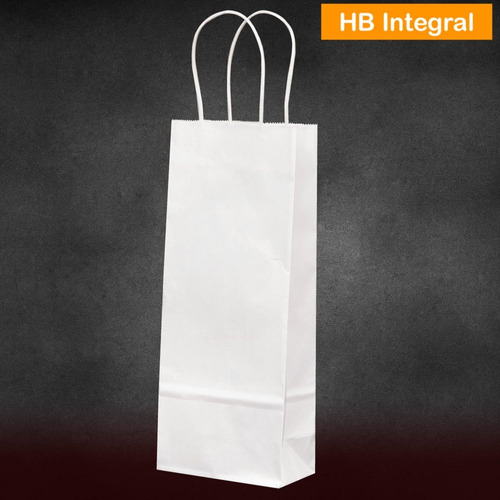 Bolsa Papel Blanca Con Manija 1 Botella Vino 14x8x40 X 50u