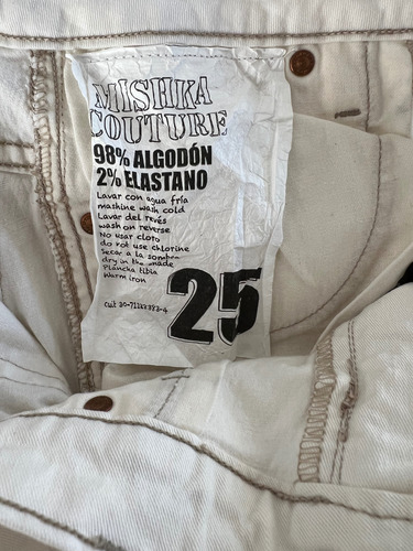 Pantalón Jean Mishka Couture Blanco Denim Ykk Low Rise (Usado)