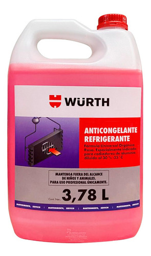 Anticongelante Rosa G12 Audi Vw Seat Uso Directo 3.7lt Wurth