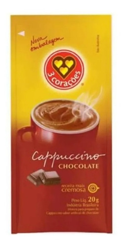 Cappuccino Chocolate 3 Corações 20g Sachê Caixa 50 Unidades