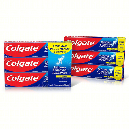 Pack Creme Dental Menta Refrescante Colgate Máxima Proteção Anticáries Caixa 3 Unidades 180g Cada Leve Mais Pague Menos