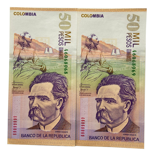 Billete  50000  2007  2 Consecutivos Unc