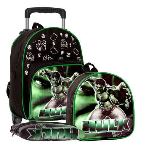 Kit Mochila Hulk Infantil Meninos Rodinha Escolar Masculina Cor Verde