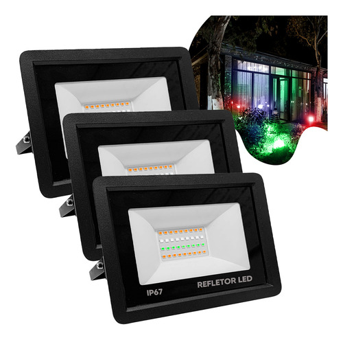Kit 3 Refletores Flex Led 100w Iluminação Rgb 127/220V Ip67 Econômico