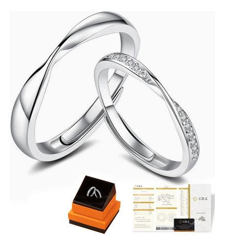 2 Anillos De Pareja Plata 925 Compromiso Promesa Ajustable